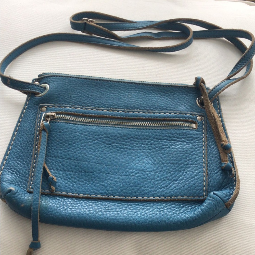 ROOTS Blue Leather Crossbody Bag